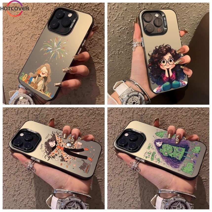 สําหรับvivo V30 V29 V27 Pro V29E V27E V25 V25E V23 V23E V20 S1 Pro X100 Y91 Y95 Y91C Y93 Y1Sเคสโทรศัพท์Insตลกสาวกันกระแทกสีสองชั้น