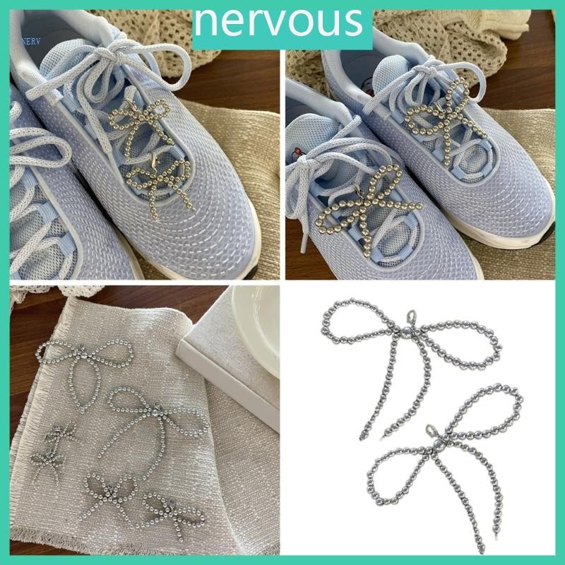 Nerv สไตล์ Bowknot รองเท้าหัวเข็มขัด Pearl Bows รูปคลิปรองเท้าพวงกุญแจต่างหูเครื่องประดับ Neckalce ทําสําหรับ DIYs ผู้ที่ชื่นชอบ