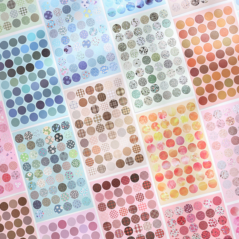 6 แผ ่ น Morandi สีสัน Series Polka Dot สติกเกอร ์ ปิดผนึกนักเรียน Journal Deco DIY รูปแบบต ่ างๆรอบ Dot Decals