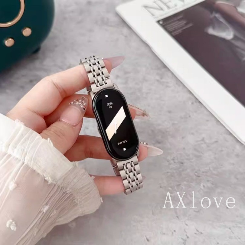 สายสแตนเลสสําหรับ Xiaomi Band 8 สร้อยข้อมือโลหะสําหรับ MiBand 8 สายคล้องคอสายรัดข้อมือกีฬา Correa สําหรับ Mi8 อุปกรณ์เสริมโซ่