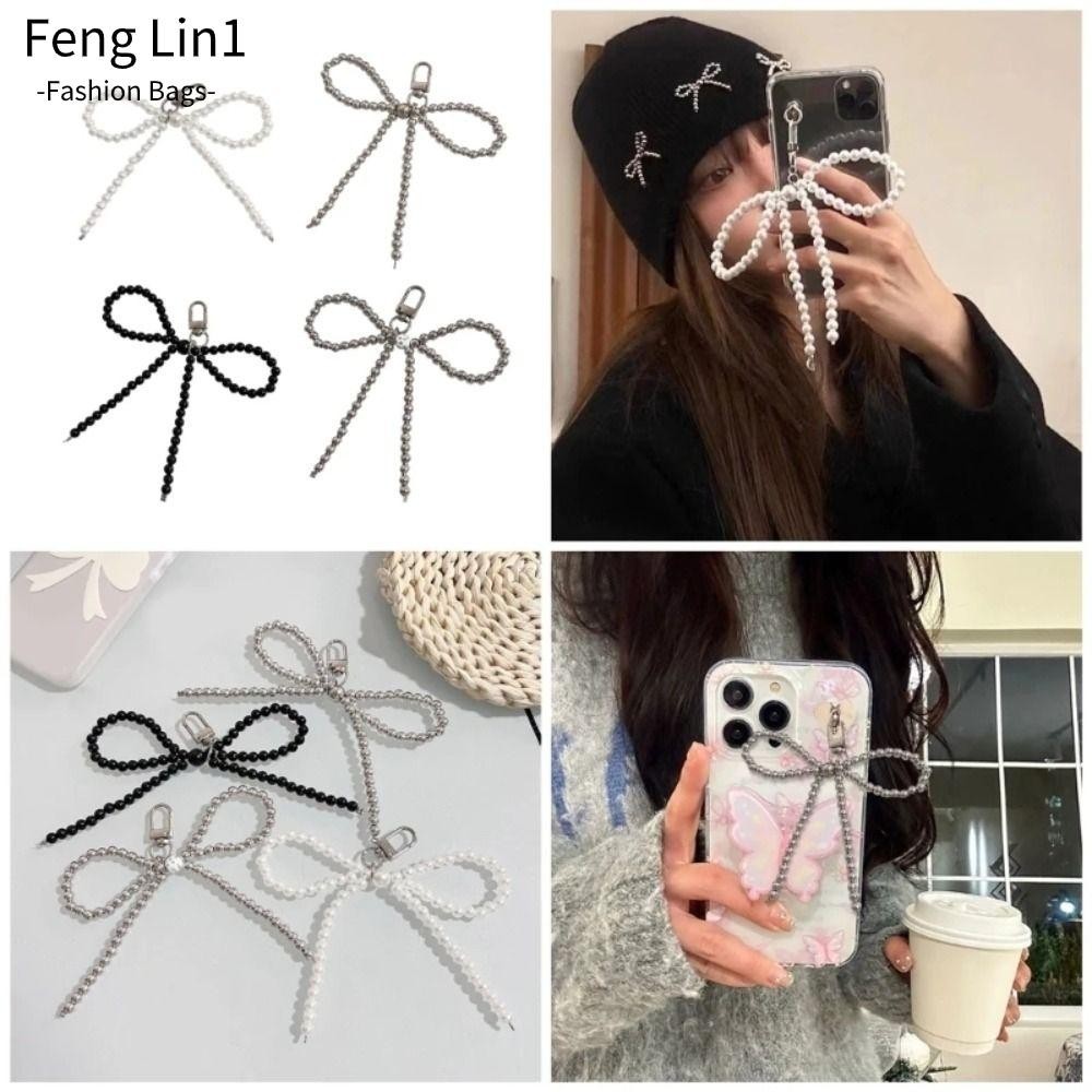 Fengling จี้โบว์มุก, เครื่องประดับแขวน Pearl Bowknot พวงกุญแจ, Simple Love Heart จี้ห้อยกระเป๋าผู้หญิงเด็กผู้หญิง