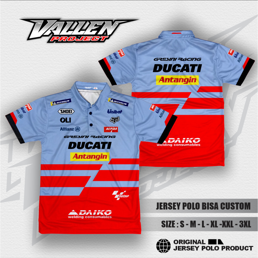 Gresini Racing Moto Gp Buttoned Jersey / Ducati Gresini Racing Team Wangky shirt / เสื้อยืดทีม Marqu