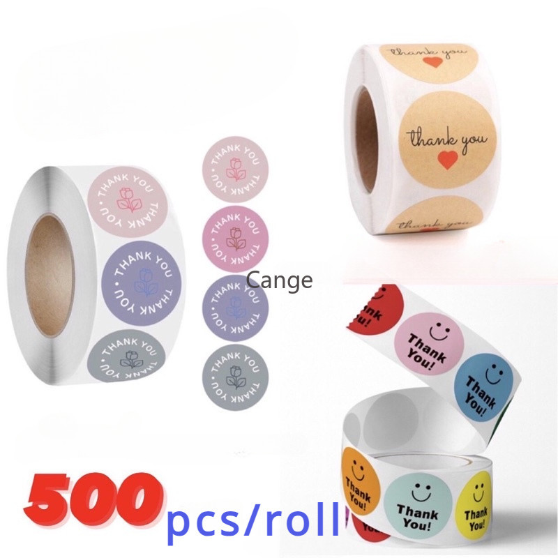 500ชิ้น/ม้วนการ์ตูนน่ารักสติ๊กเกอร์สําหรับตกแต่งหนังสือเล่มเล็กสติกเกอร์ซีล ขอบคุณสติกเกอร์