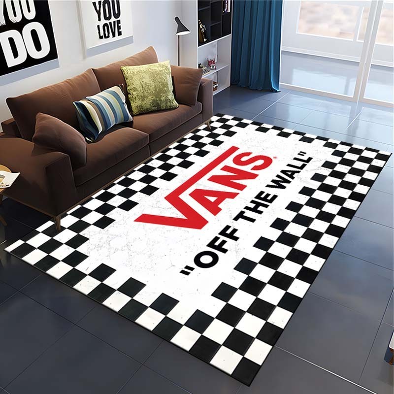 VANS รถตู้ พิมพ์พรมกันลื่นโพลีเอสเตอร์ห้องนั่งเล่นพรมปูพื้นตกแต่งห้องกีฬาแฟชั่นแบรนด์ตกแต่งที่แตกต่างกัน