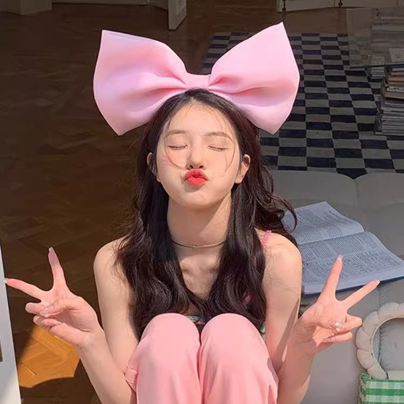 ที ่ คาดผมโบว ์ ขนาดใหญ ่ สาวภาพอุปกรณ ์ เสริมผม Influencer Live Room Powder ดูด Headwear Disney Play แถบคาดศีรษะ