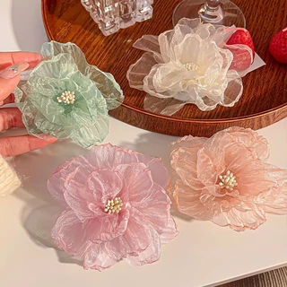 Camellia Artifical ดอกไม ้ หัว DIY ดอกไม ้ คลิปผม Hairpin ชุดเจ ้ าสาวอุปกรณ ์ เสริมผมดอกไม ้ ปลอม Organza ชีฟอง ้