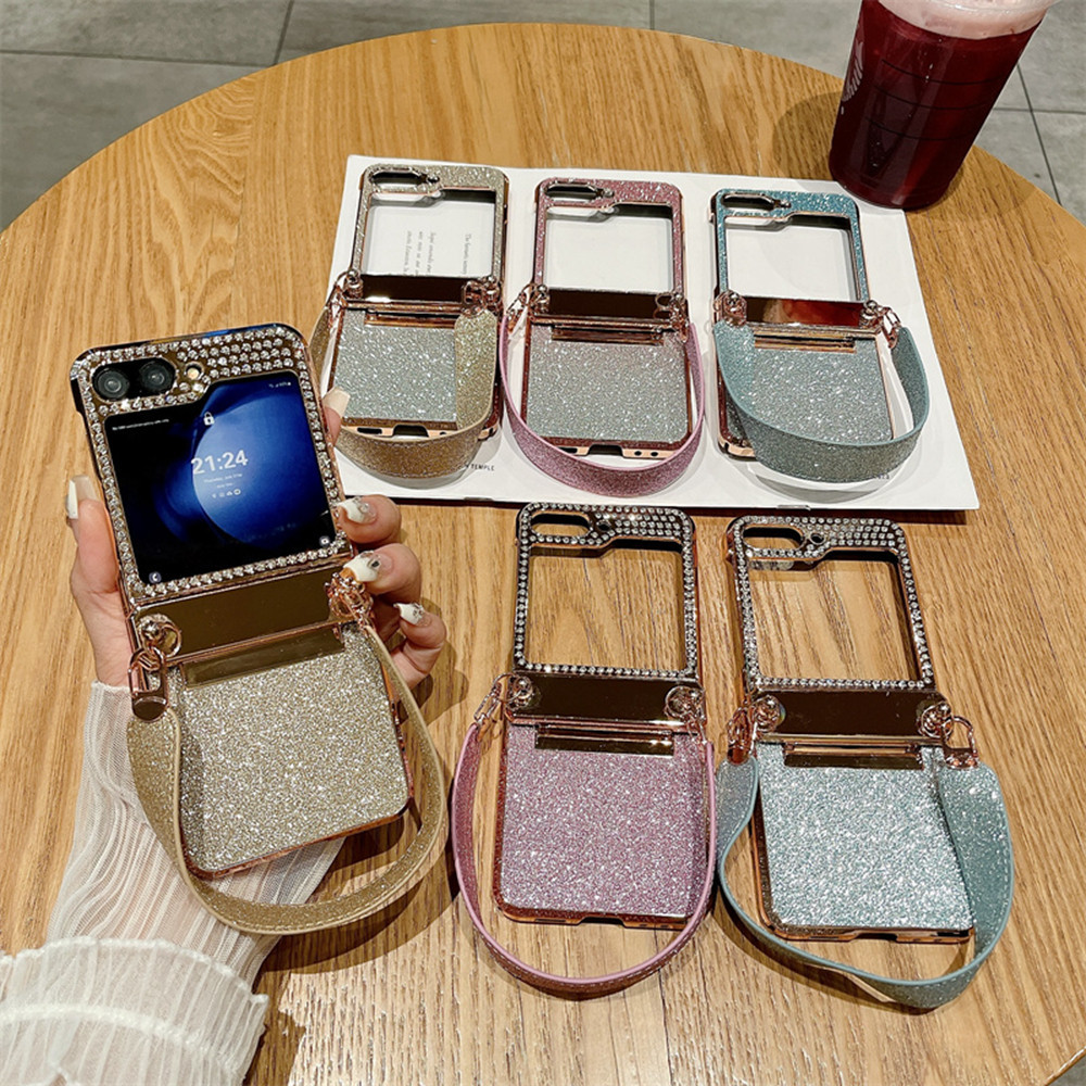 SAMSUNG Aesthetic Anti-DROPปลอกZflip4 Flip6 Flip 5 InsคลาสสิกGlitterสําหรับSamsung Galaxy Z Flip 6 5 4 Premium Sparkling Powderเคสโทรศัพท์