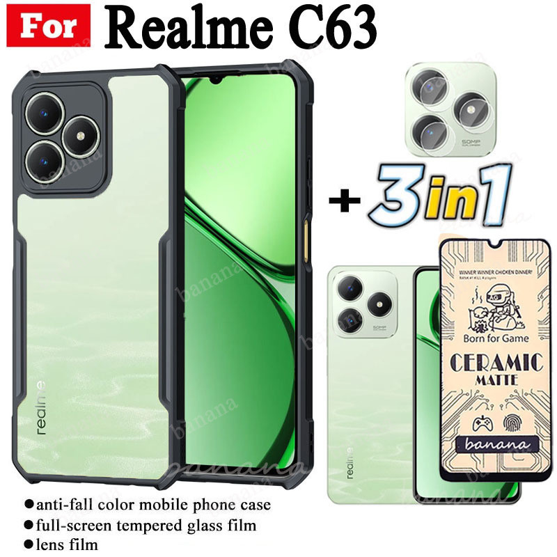 3 ใน 1 Realme C63 เคสโทรศัพท์กันกระแทกสําหรับRealme C6 3 C 63 C65 C67 C11 C21Y C53 เซรามิคFrostedฟิล