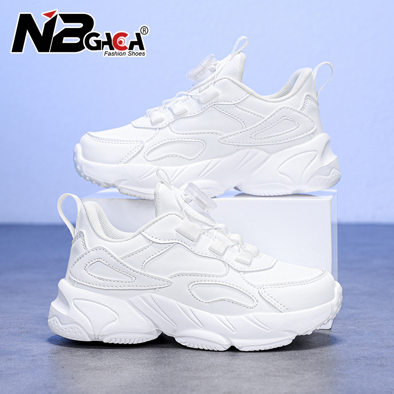 เด็กรองเท้าผ้าใบสีขาวสําหรับเด็กชายและเด็กหญิงหนัง/ตาข่ายแบนเด็กสบายๆรองเท้านักเรียนน้ําหนักเบากีฬาลื่นวิ่งรองเท้าผ้าใบขนาด28-40