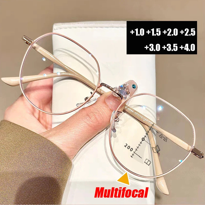 หรูหรา Progressive Multifocal แว่นตาอ่านหนังสือ Ultralight กรอบโลหะ Anti Blue Light แว่นตาสายตายาวแว่นตาตามใบสั่งยา