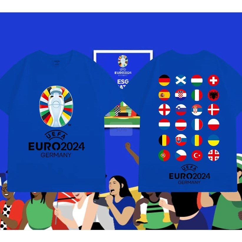 สไตล์ใหม่ 2024 uefa european football championship พิมพ์ผ้าฝ้าย การแข่งขันฟุตบอลยูโร แบบ Unisex S-5X