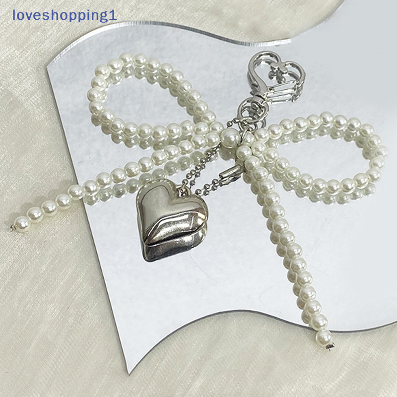Loveshopping ที ่ ละเอียดอ ่ อนลูกปัดพวงกุญแจ Handmade โบว ์ รูปพวงกุญแจหัวใจเครื ่ องประดับ Pearl ตกแต ่ งสําหรับกระเป ๋ าและโทรศัพท ์ TH