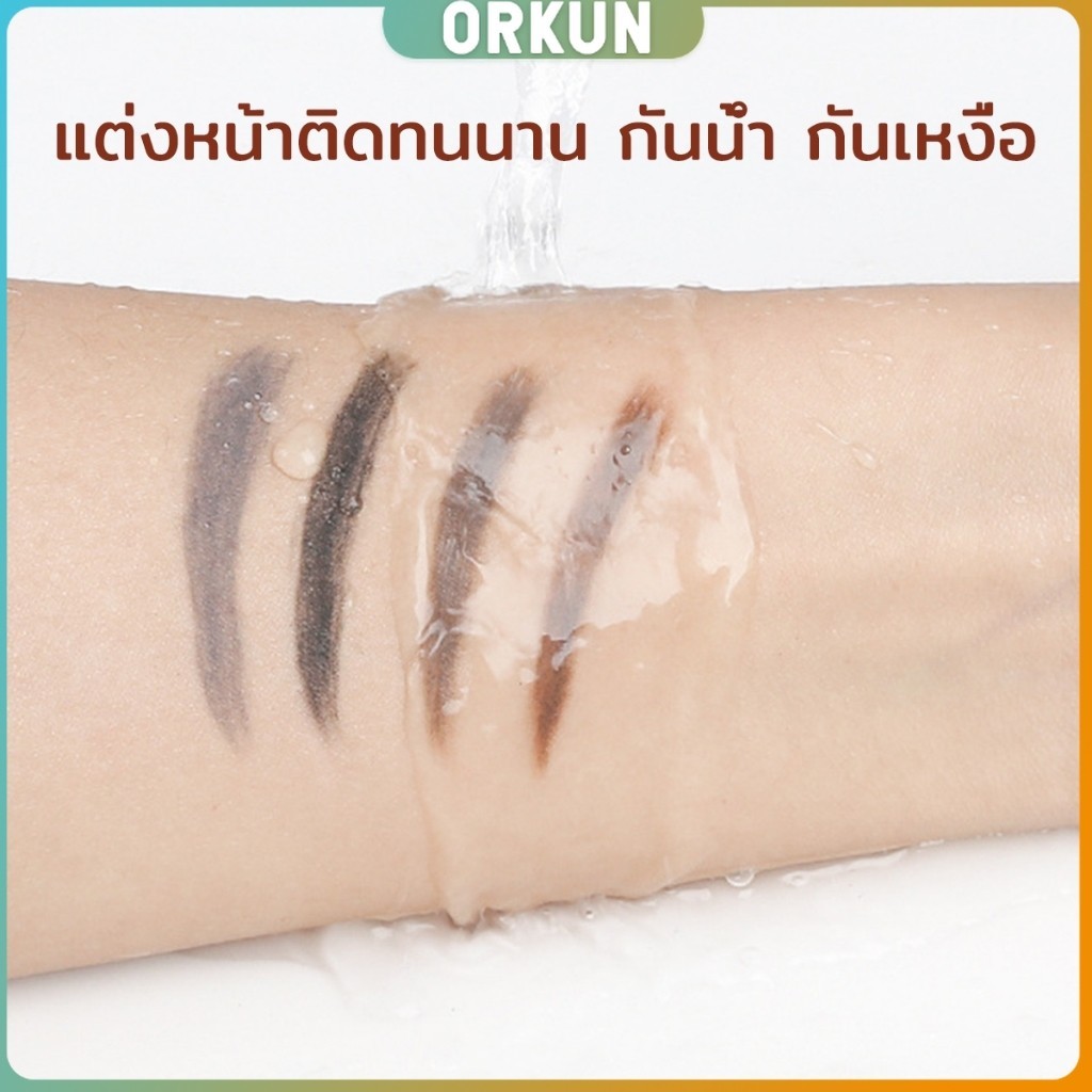 Orkun ดินสอเขียนคิ้ว 2 in 1 มีหัวเขียน และหัวแปรงปัดคิ้ว ทรงสามเหลี่ยม กันน้ํา กันเหงื่อ ติดทนนาน  Eyebrow pencil
