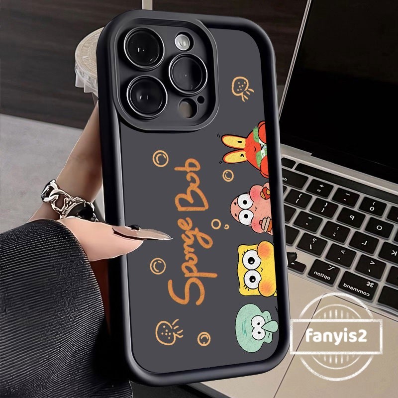 ใช้งานร่วมกับสําหรับ IPhone 11 15 14 13 12 Pro Max X XR Xs 8 7 Plus SE 2020 คู่น่ารักการ์ตูน SpongeBob เคสโทรศัพท์เลนส์ป้องกันปกหลัง