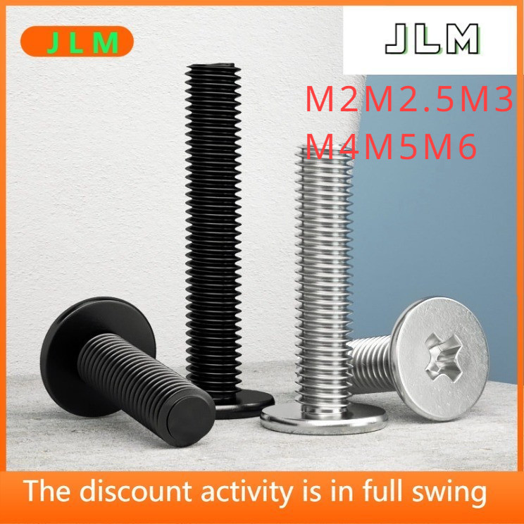 ((JLME) สีดํา 304 สแตนเลส CM หัวแบนขนาดใหญ่สกรูหัวบาง M2M2.5M3M4M5M6 Phillips สกรูหัวแบนสกรูเครื่องคอมพิวเตอร์