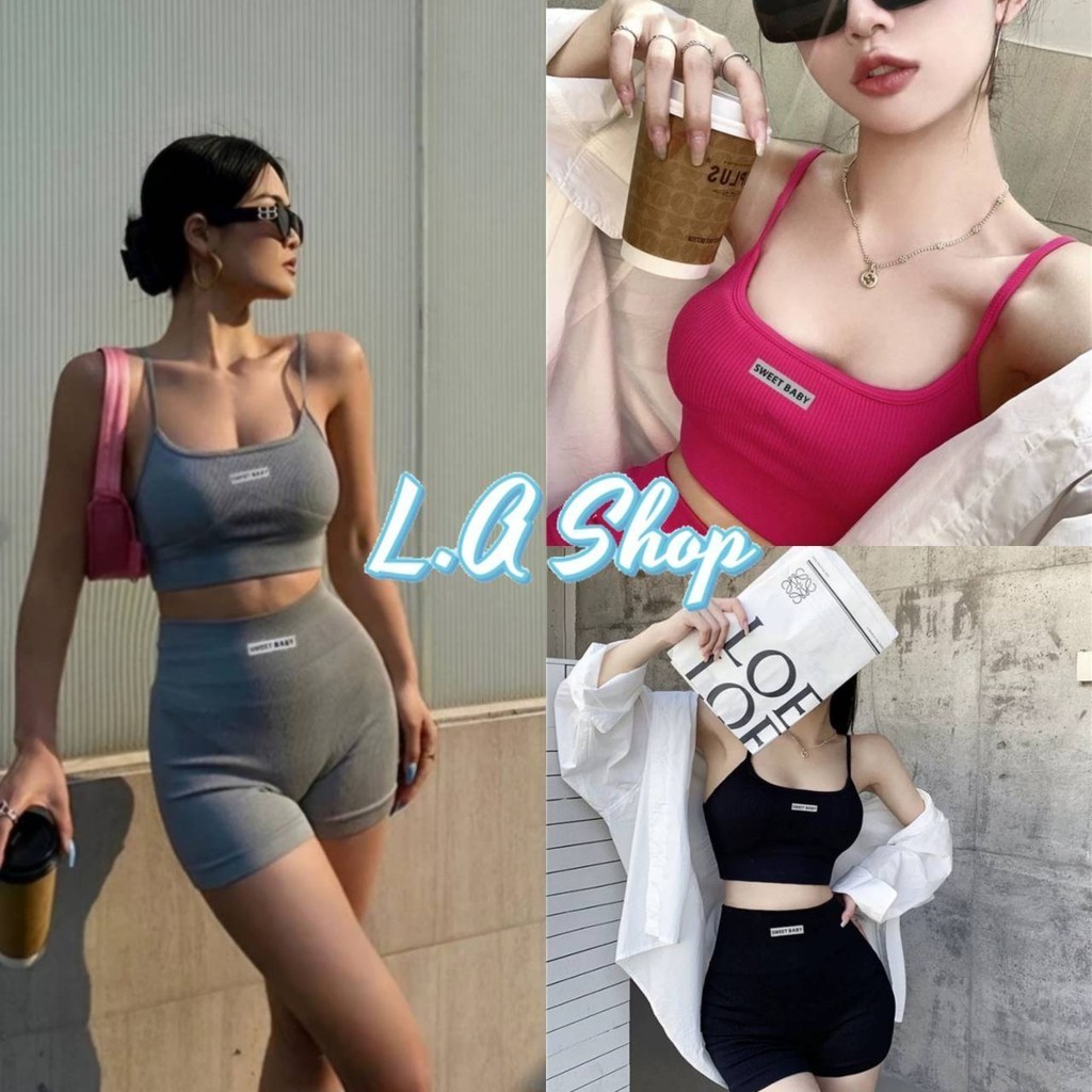 L.A Shop​-​พร้อมส่ง ชุดออกกำลังกาย ทรงรัดรูป เสื้อมีฟองน้ำ+กางเกงขาสั้น "FY1778-J"