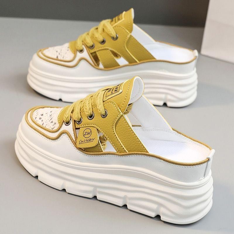 Baotou รองเท้าแตะครึ่ง Breathable รองเท้าผู้หญิง 2024 ฤดูร้อน Hollow หนา Soled รองเท้าแตะฤดูร้อนผู้หญิง Hollow แฟชั่นหนา Soled ด้านในเขา
