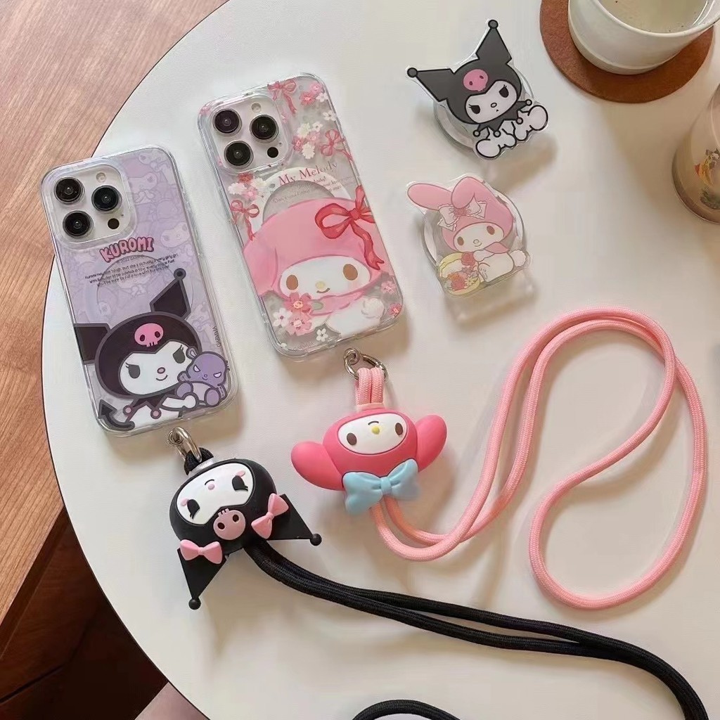 Sanrio KUROMI MELODY Lanyard Strap MagFit Hard Clear Case Magnetic Phone Holder for iPhone 15 Pro Max 15 Plus 14 Pro 13 Shock Resistance Cover