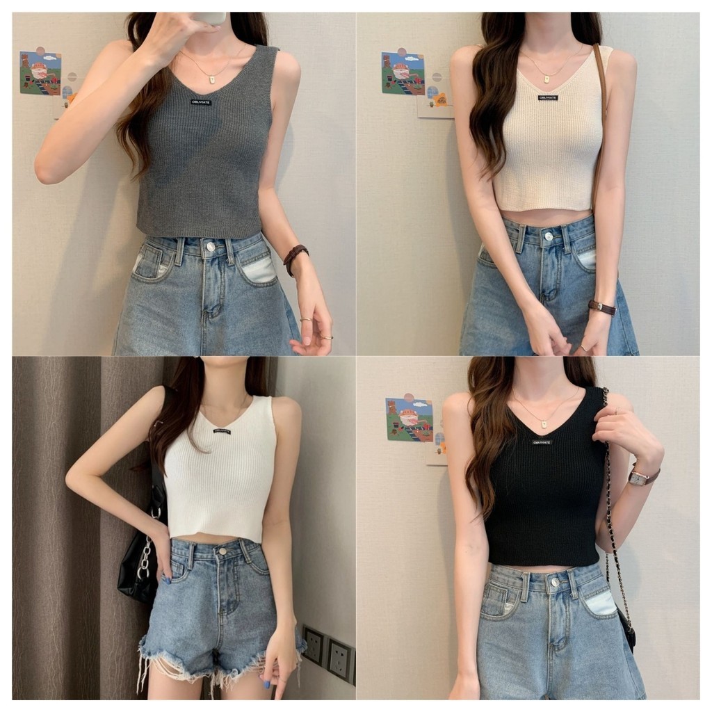 Glassy Sky 💖พร้อมส่ง💖เสื้อกั๊กไหมพรมคอวี สไตล์เกาหลี เสื้อกั๊กผู้หญิง (9397)