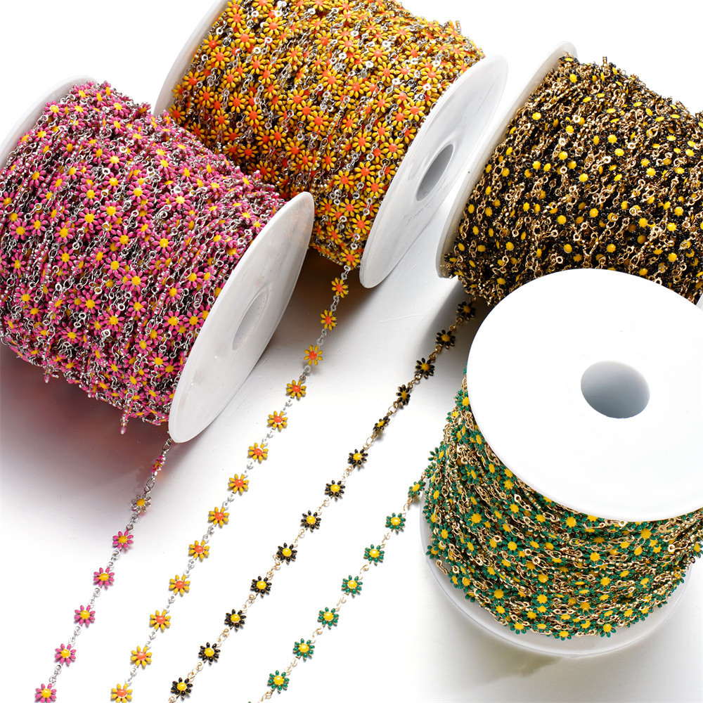 St. kunkka 1M Small Daisy Copper Chain ห่วงโซ่ดอกไม้หยดน้ํามันสีสันสดใสสําหรับ DIY สร้อยข้อมือสร้อยคอทํา