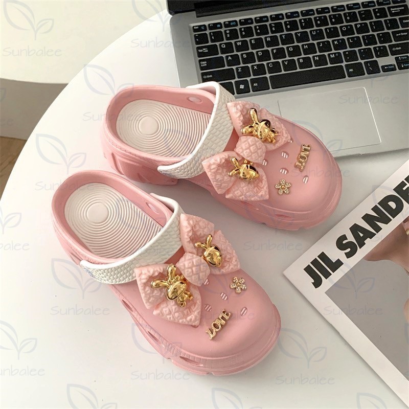 H509 รองเท้าหัวโต เสริมส้นสูง 7 CM แถมตัวติดน่ารัก มีสายรัดส้นเท้า รองเท้าผู้หญิง สีพาสเทล สินค้าพร้อมส่ง
