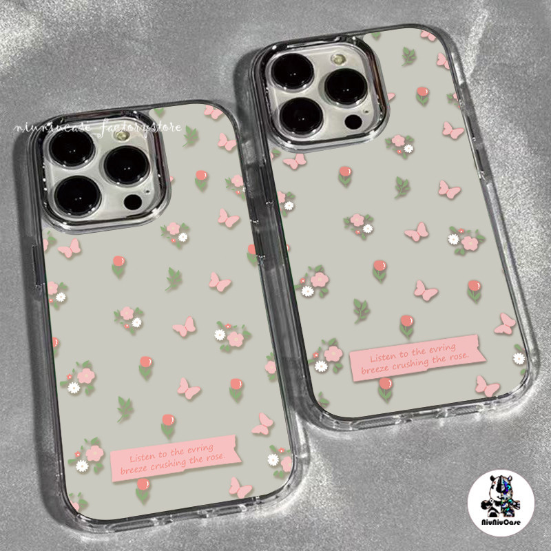 ดอกไม้สีชมพูขนาดเล็ก เคสไอโฟน11 14 For iPhone 11 13 12 14 15 Pro Max X XS 7 Plus เคส รูปแบบโปร่งใส ซิลิโคนนุ่มกันกระแทก