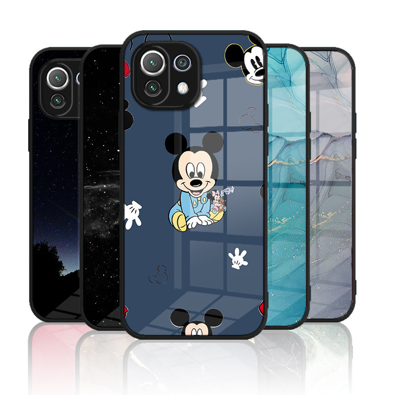 เคสกระจก Xiaomi mi 11 lite 4G / mi 11 lite 5g เคสกระจกนิรภัยฝาหลังแบบแข็งขอบซิลิคอนอ่อน