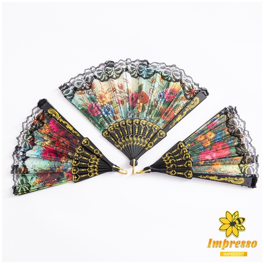 พัดจีนพัดสไตล์วินเทจ พัดแต่งขอบลูกไม้สีดำ Lace fan (ส่งจากไทย) (เก็บเงินปลายทางได้) ราคา ถูกที่สุด ดีลบีเคเค แกลเลอรีภาพที่ 2
