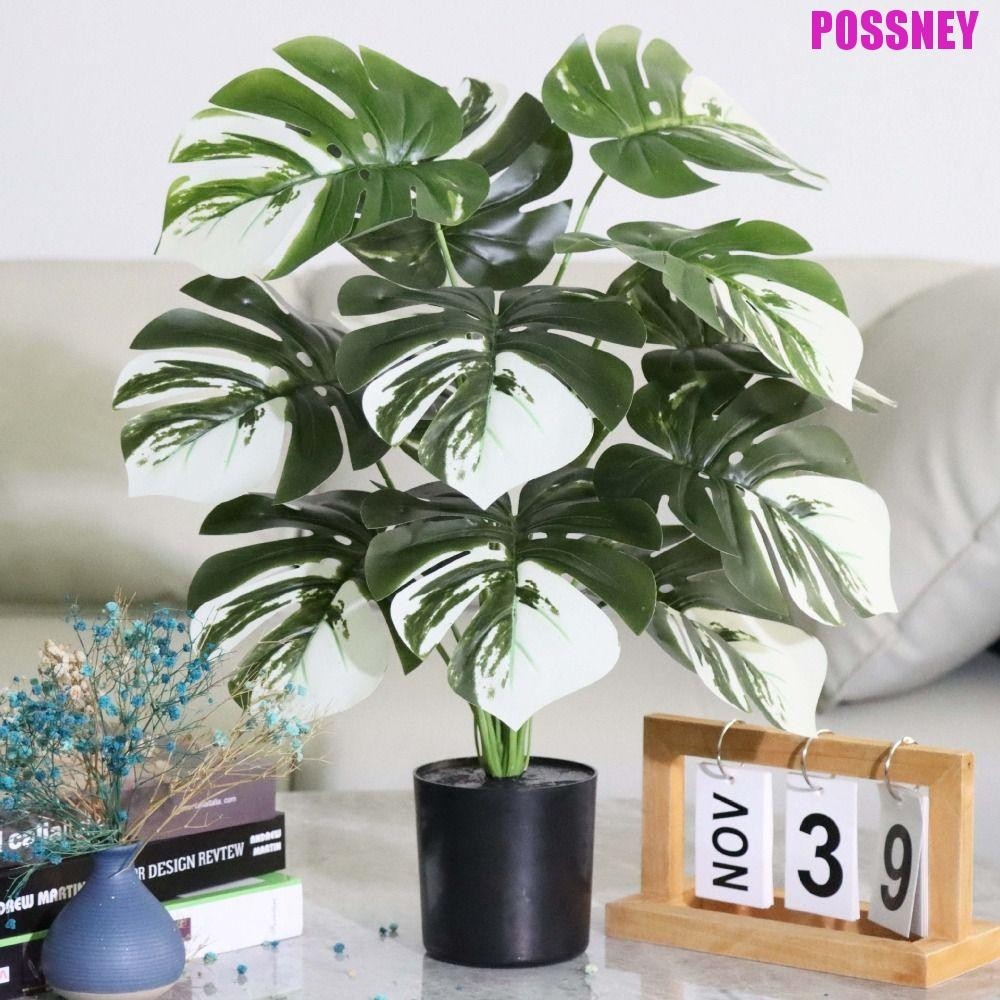Possney สาขาปาล์มเขตร้อนประดิษฐ์, 9-24 ส้อมใบปาล์มสีเขียวขนาดใหญ่, พืชสีเขียวพืชเขตร้อนเฟิร์นพืชสัมผัสจริงเต่าประดิษฐ์กลับใบบ้านสวนตกแต่ง