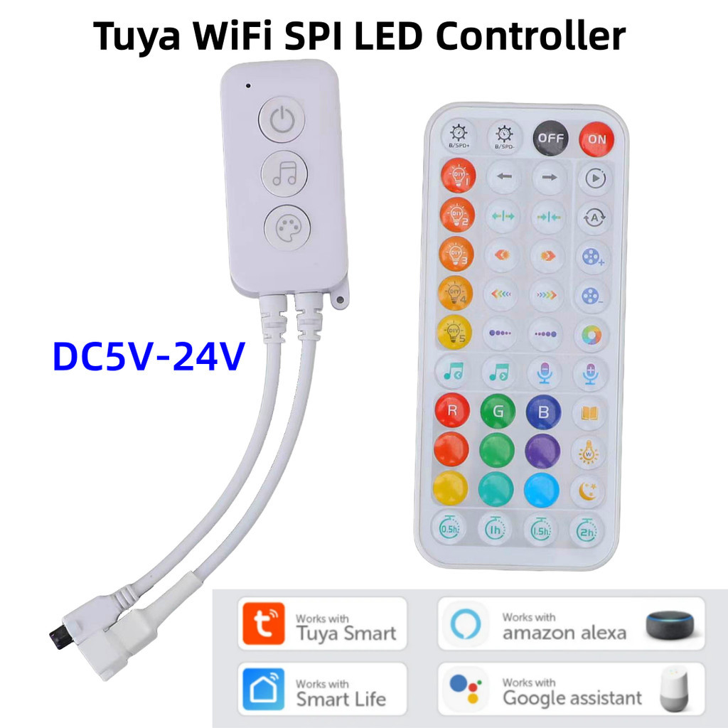 Dc5v-24v Tuya WiFi SPI LED Controller พร้อม IR44 คีย์ระยะไกลบลูทูธเพลง Cntroller สําหรับ WS2811 WS2812 FCOB RGB IC Strip Light