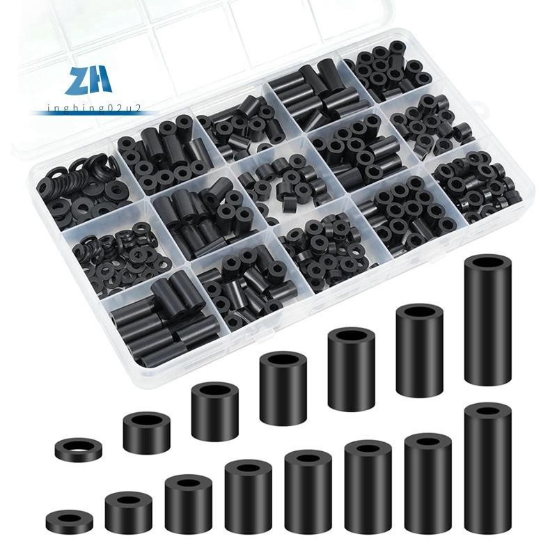 ไนลอน Spacers, พลาสติก Spacers เครื่องซักผ้า Assortment ชุด 345 ชิ้นไฟฟ้า Outlet สกรู Spacers, M3 สีดํารอบ Spacer ชุด