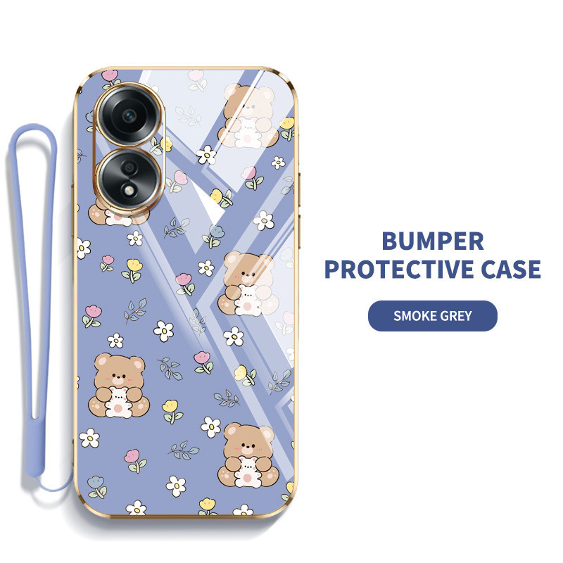 เคสโทรศัพท์ไฟฟ้าหรูหราoppo A18 A38 A58 A78 4G 5G A58Xน่ารักหมีน้อยดอกไม้กันกระแทกฝาครอบป้องกัน