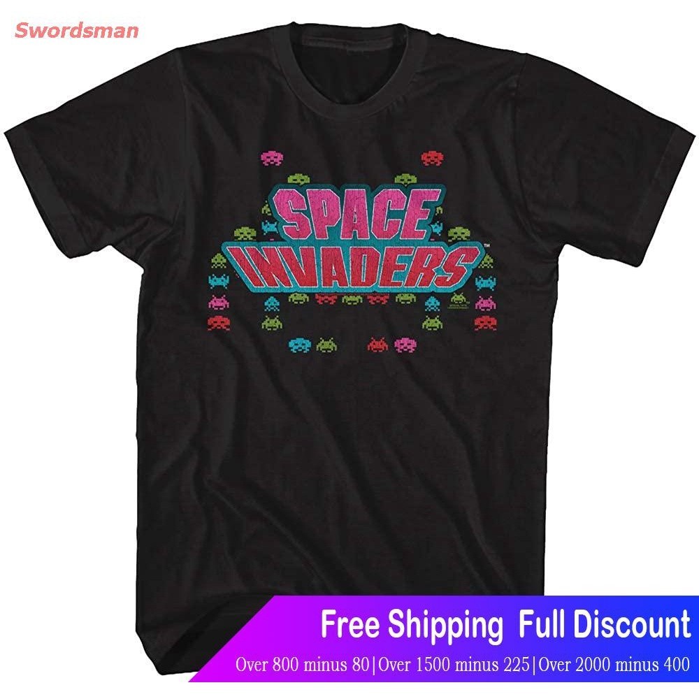 Swordsman เสื้อยืดลำลอง Space Invaders Gaming 80's oversize สีขาว ธรรมดา คอกลม y2k ไซส์ใหญ่ วินเทจ