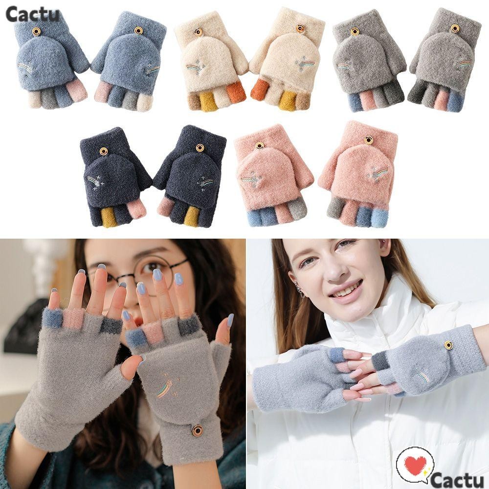 Cactu ถุงมือให้ความอบอุ่น สัมผัสหน้าจอได้ ลายนิ้วมือน่ารัก สําหรับนักเรียน