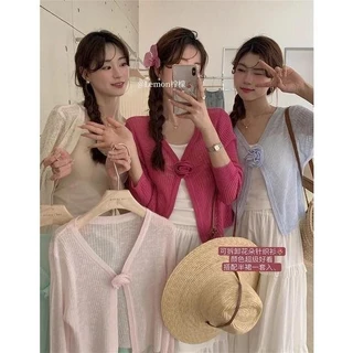 CHILI-KOKO 72052❤️เสื้อคลุมแขนยาวเข้มกัตดอกไม้ สีพาสเทล แมชต์กันได้ทุกชุด แฟชั่นใหม่แนวเกาหลี