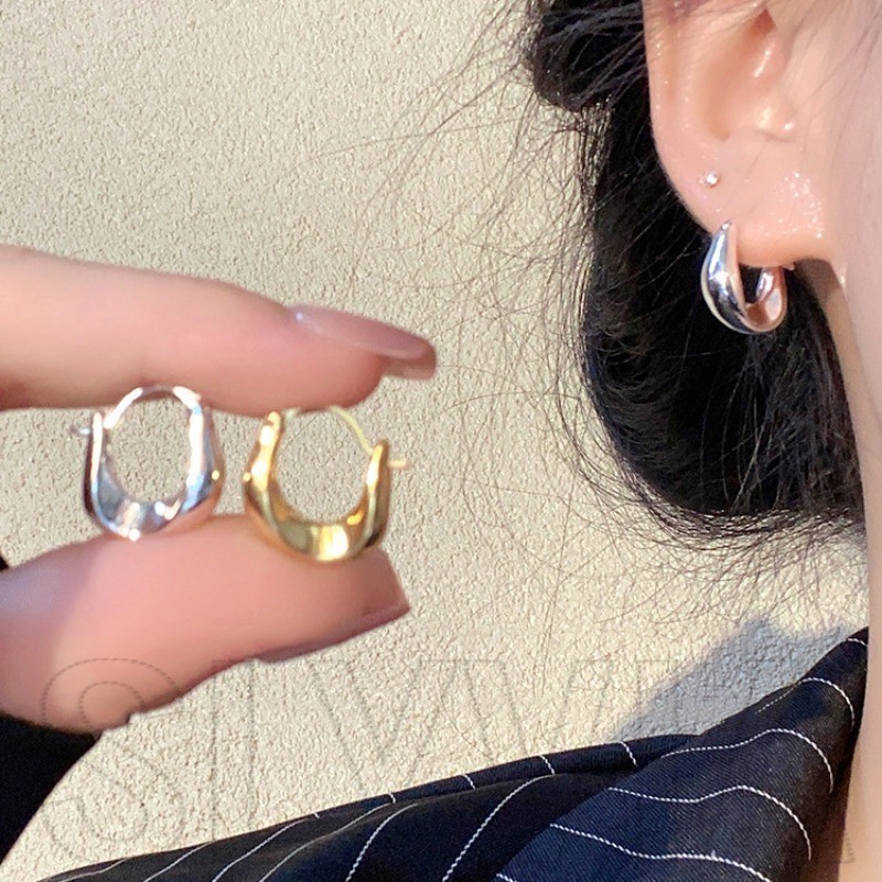 หัวเข็มขัดหูวงกลมธรรมดา-โอ้อวดวินเทจฝรั่งเศสสไตล์ อิน -ต่างหูห่วงสตั๊ดหู-เครื่องประดับอุปกรณ์เสริม-สีทองสีเงินผิดปกติ
