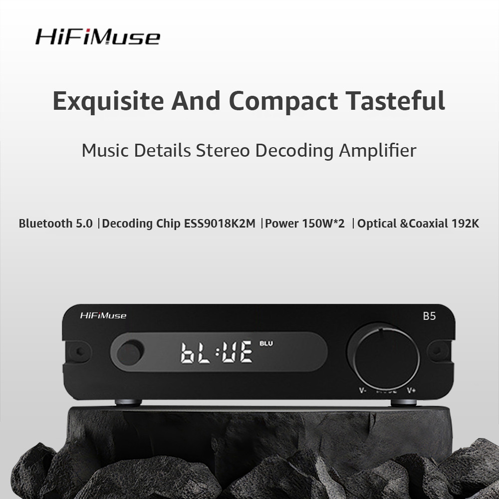 Hifimuse B5 บลูทูธ เครื่องขยายเสียง ESS9018K2M สเตอริโอ Hi-Fi โฮมเธียเตอร์เครื่องขยายเสียง 32Bit/192kHz Class D Mini Power Amp 100W