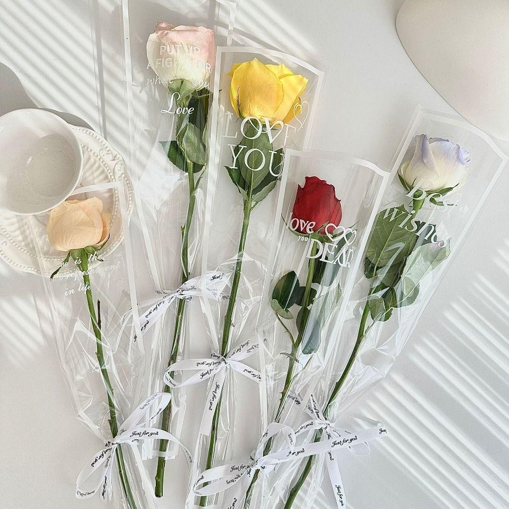 เอลรา‌ร 50ชิ้นถุงห่อดอกไม้,กันน้ําอินสไตล์แขนกุหลาบเดี่ยว,ของขวัญห่อดอกไม้ถุงบรรจุภัณฑ์ช่อดอกไม้โปร่งใสวันวาเลนไทน์ - รูปที่ 4