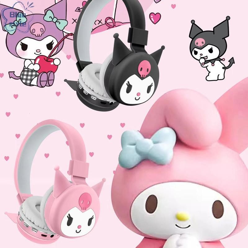 Bluestyle Sanrio Kuromi Hello Kitty น่ารักหูฟังไร้สายชุดหูฟังการ์ตูนชุดหูฟังสเตอริโอหูฟังสําหรับเด็กสาวเด็กของขวัญใหม่