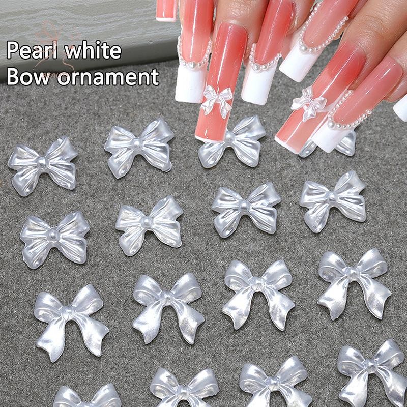 [maybeauty] 50 ชิ้นริบบิ้นสีขาวตกแต่งริบบิ้นสําหรับเล็บ Charms แบนกลับตัวเลขเล็บ Tie เรซิ่นสําหรับ DIY Charms อุปกรณ์แต่งเล็บ {TH}