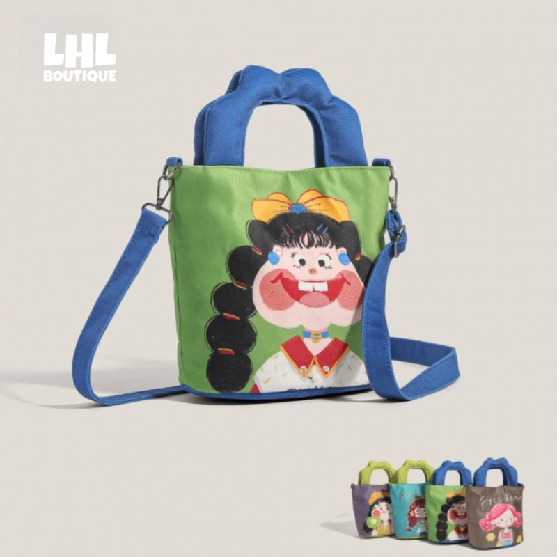 LHL BOUTIQUE กระเป๋าถัง การ์ตูน กระเป๋าผ้า ภาพประกอบ กราฟฟิตี ญี่ปุ่น ins