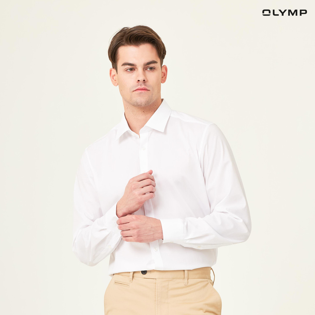 OLYMP Level Five Shirt เสื้อเชิ้ตชาย สีขาว ผ้าเรียบ ทรงพอดีตัว ยืดหยุ่นได้ดี รีดง่าย  NOSLGR เสื้อเชิ้ตทำงาน ชุดทำงาน - รูปที่ 6
