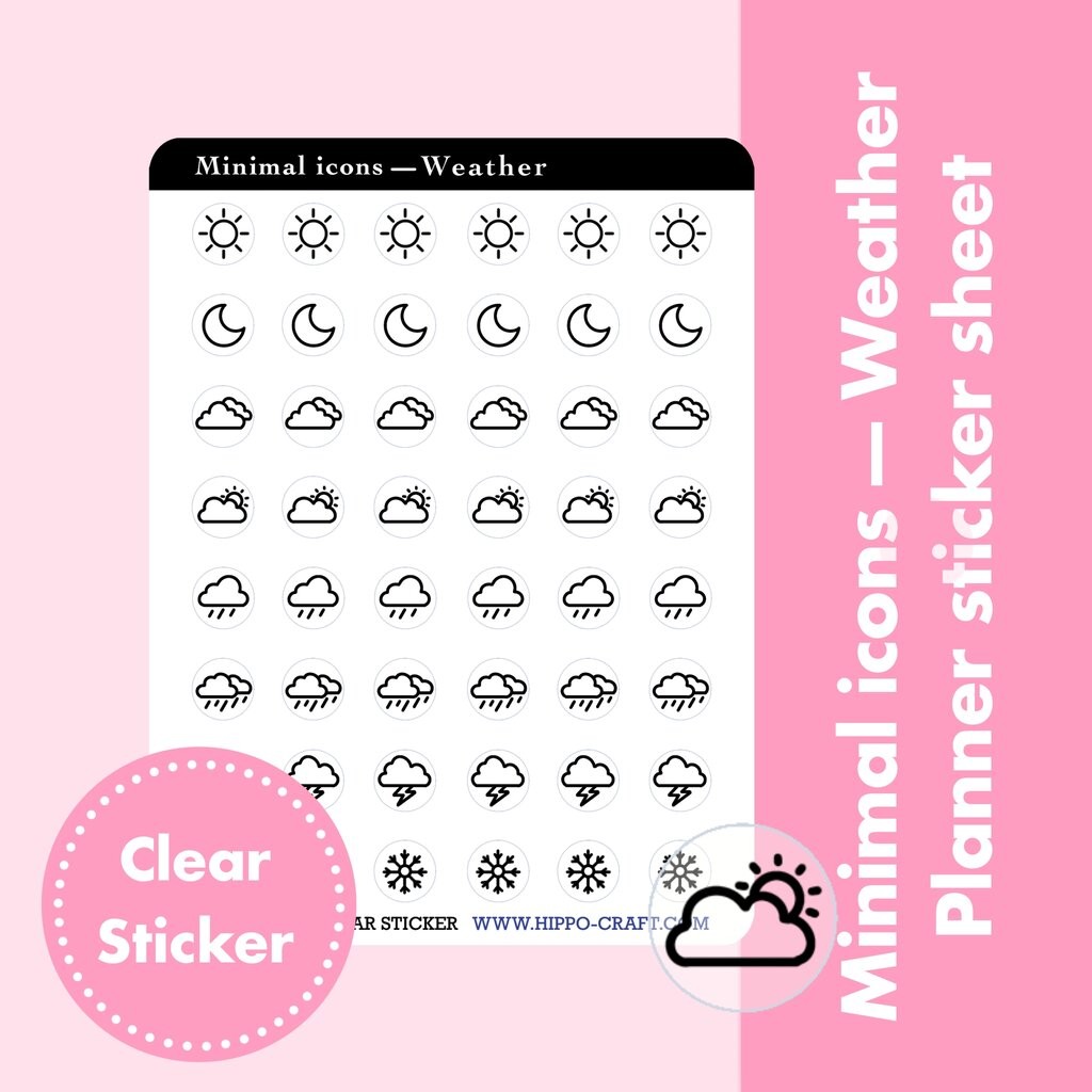 Minimal icons — weather | Planner sticker sheet สติ๊กเกอร์ใส ไอคอนสภาพอากาศ แพลนเนอร์สติ๊กเกอร์