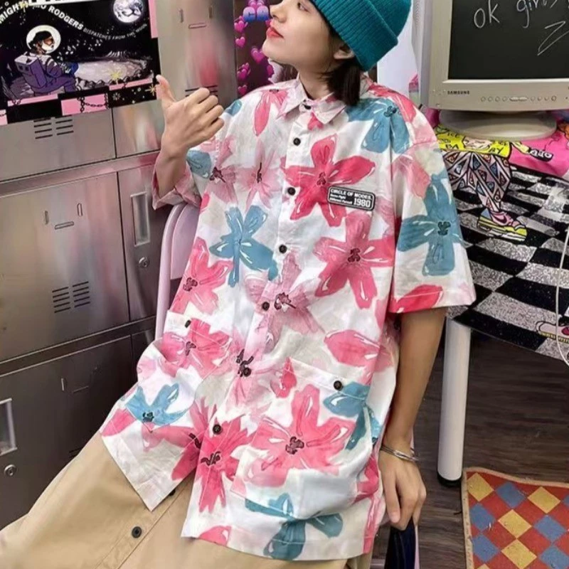 Couture เสื้อคู่รักลายดอกวินเทจ แขนสั้น ทรง Oversize thumbnail 8