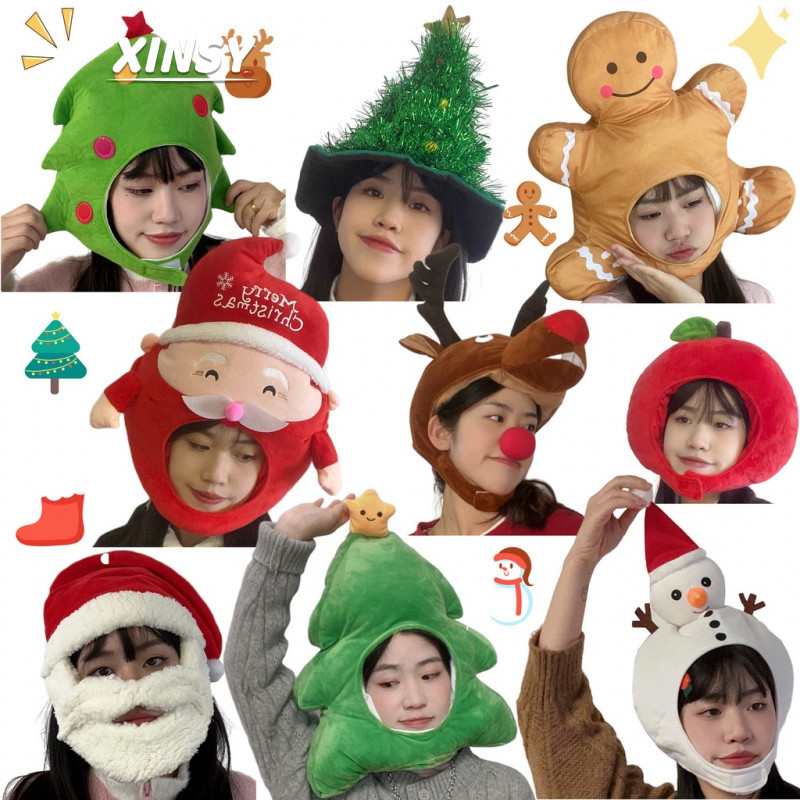 หมวกคริสต์มาสขนมปังขิง มนุษย์แก่สโนว์แมนน่ารัก พร็อพถ่ายรูปคริสต์มาส ของขวัญพิเศษ สําหรับถ่ายรูป โปรโมชั่นพิเศษ