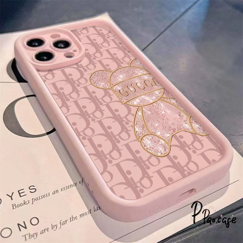 เคส Doodle แบรนด์สีชมพูแบรนด์ เข้ากันได้สำหรับ เคสไอโฟน 16 17 AIR 14 11 12 13 15 Pro Max XR 16 6 8 7 6s Plus X XS Max SE