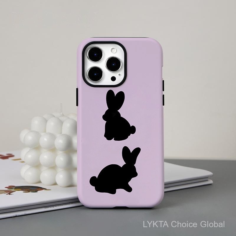 กระต่ายสีม่วง สำหรับ iPhone 16 15 14 13 12 11 Pro Max X XR Xs Max 8 7 6s Plus SE 2020 ฟิล์ม 2-in-1 เ
