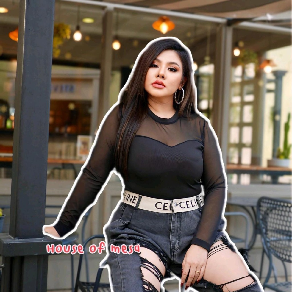 เสื้อครอปแขนยาวสาวอวบ อกแต่งซีทรู อก 36ถึง58 นิ้ว - รูปที่ 4