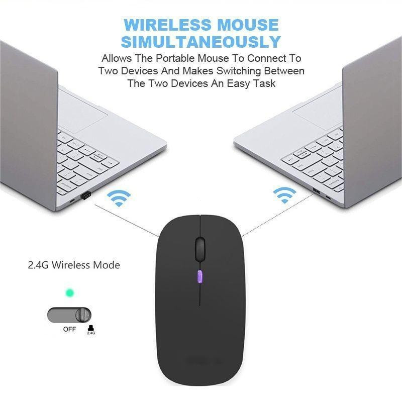 พร้อมสต็อก บลูทูธ + 2.4G + RGB Light ไร้สายชาร์จเมาส์เมาส์ Ultra-Thin Silent Mouse Mute สําหรับแล็ปท็อป PC คอมพิวเตอร์สํานักงาน P2