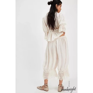 Ironknight-womens Loose Mid Rise Patchwork Lace Lantern Pants